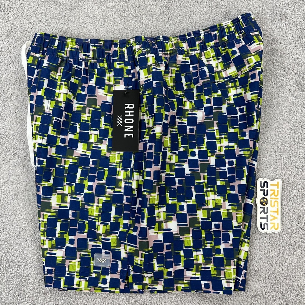 Rhone Swim Shorts Mens Medium Titanite Navy Geo 5.5" R&R Trunk  Liner Zip Pocket